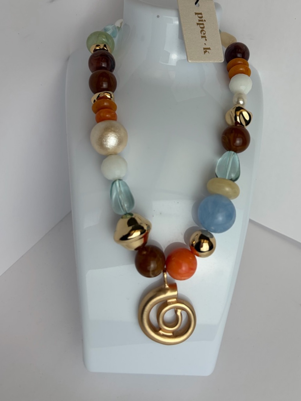 NWT ⚜️♥️⚜️ Piper K Gorgeous Mixed Beaded Spiral Pendant Necklace - Picture 11 of 13